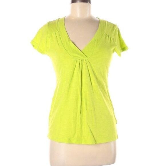 Banana Republic Womens Lime Green V-Neck Short Sleeve Cotton Top S - Picture 1 of 4